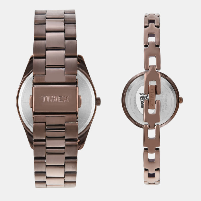 Trendline Couple Quartz Brown Dial Analog Stainless Steel Watch TW00PR311