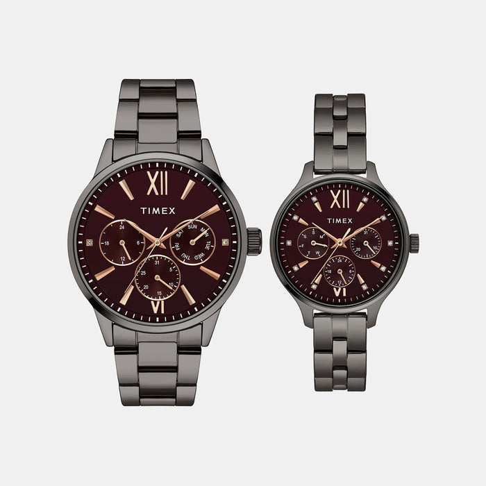 Trendline Couple Quartz Burgundy Dial Multi-Function Stainless Steel Watch TW00PR314