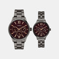 Trendline Couple Quartz Burgundy Dial Multi-Function Stainless Steel Watch TW00PR314