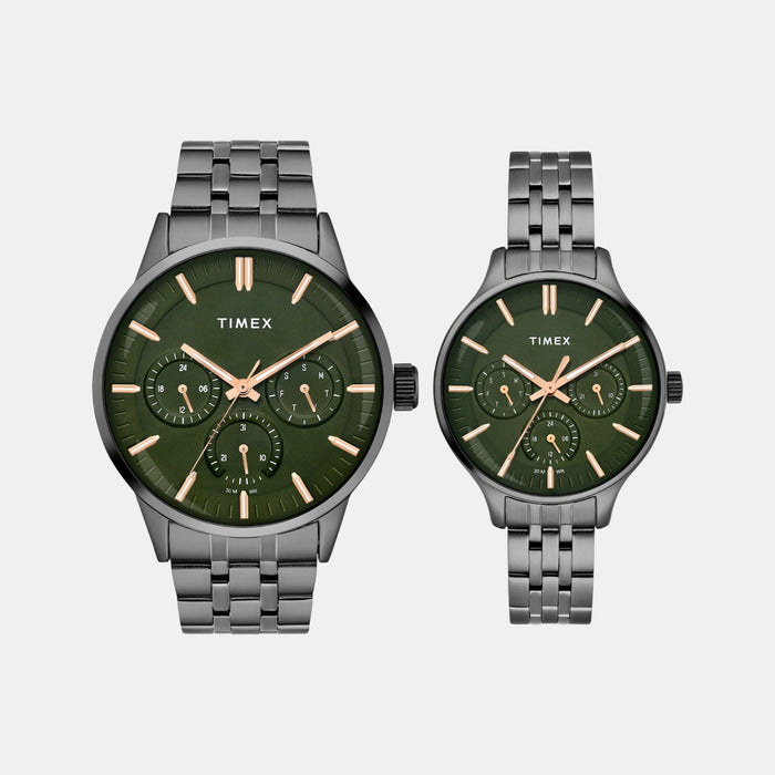 Trendline Couple Quartz Green Dial Multi-Function Stainless Steel Watch TW00PR318