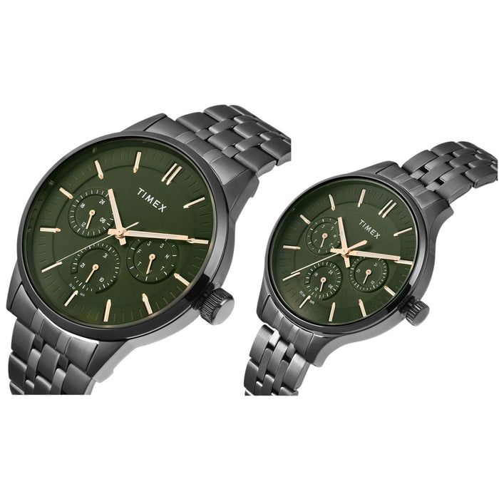 Trendline Couple Quartz Green Dial Multi-Function Stainless Steel Watch TW00PR318