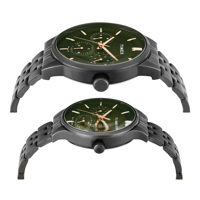 Trendline Couple Quartz Green Dial Multi-Function Stainless Steel Watch TW00PR318