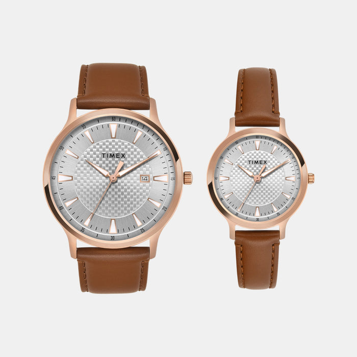 Trendline Couple Quartz Silver Dial Analog Leather Watch TW00PR320