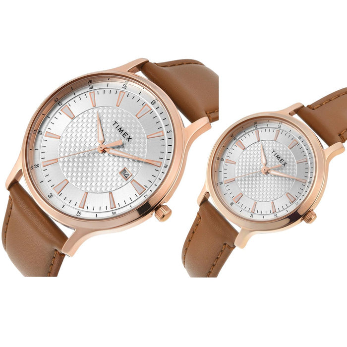 Trendline Couple Quartz Silver Dial Analog Leather Watch TW00PR320
