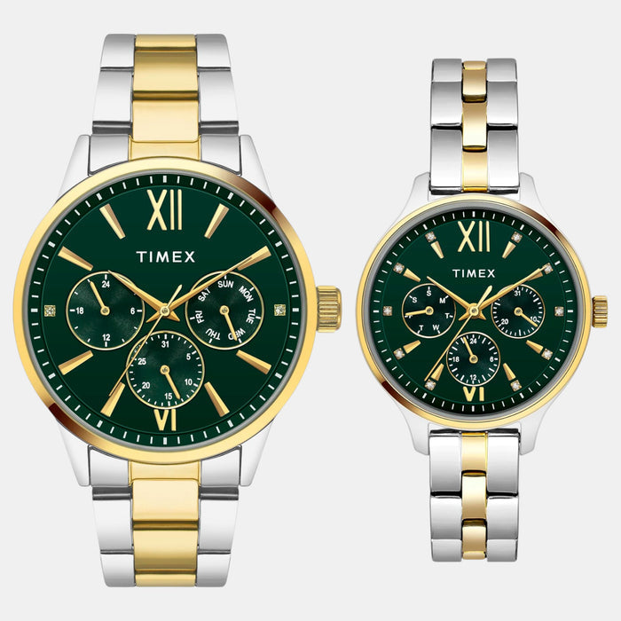 Trendline Couple Quartz Teal Dial Multi-Function Stainless Steel Watch TW00PR315