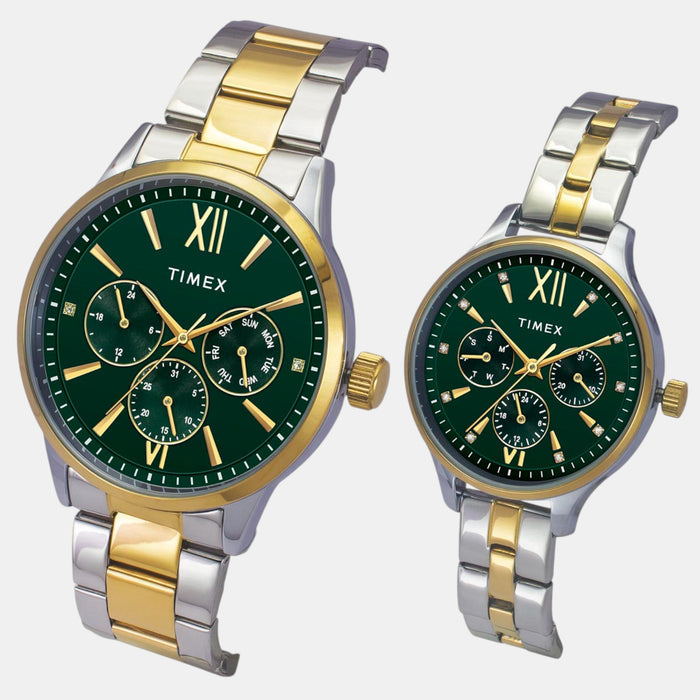 Trendline Couple Quartz Teal Dial Multi-Function Stainless Steel Watch TW00PR315