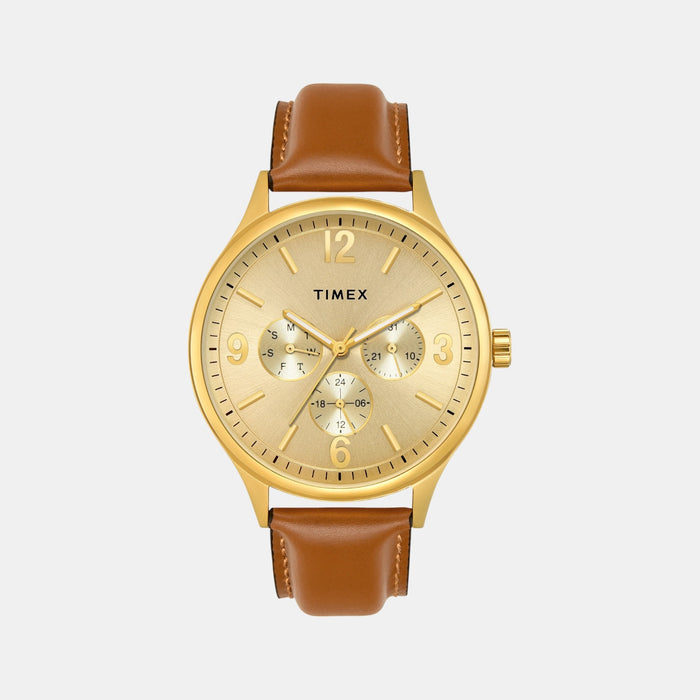 Trendline Men Quartz Champagne Dial Multi-Function Leather Watch TWEG18439