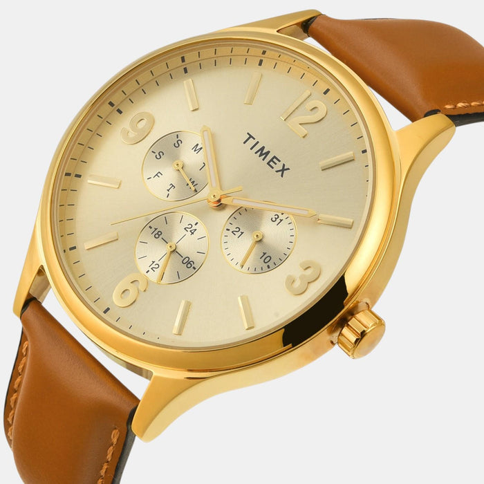 Trendline Men Quartz Champagne Dial Multi-Function Leather Watch TWEG18439
