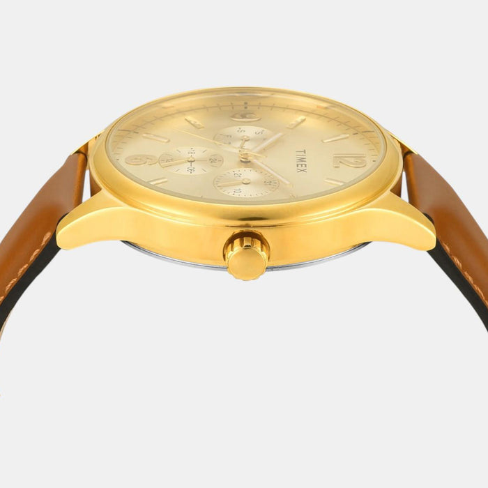 Trendline Men Quartz Champagne Dial Multi-Function Leather Watch TWEG18439