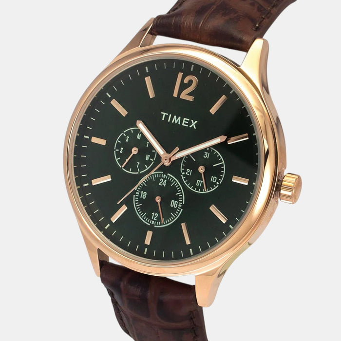 Trendline Men Quartz Green Dial Multi-Function Leather Watch TWEG18434