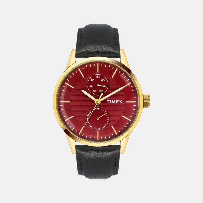 Trendline Men Quartz Red Dial Multi-Function Leather Watch TWEG19938