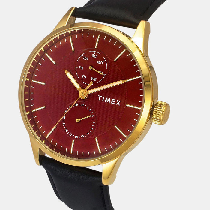 Trendline Men Quartz Red Dial Multi-Function Leather Watch TWEG19938