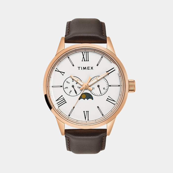 Trendline Men Quartz White Dial Multi-Function Leather Watch TWEG19943