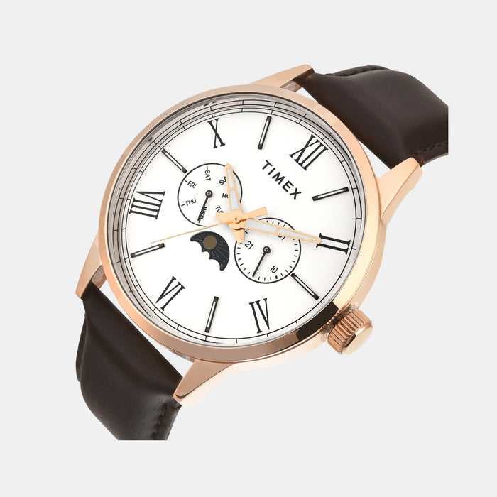 Trendline Men Quartz White Dial Multi-Function Leather Watch TWEG19943