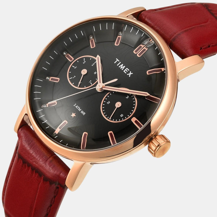Trendline Women Quartz Black Dial Multi-Function Leather Watch TWEL20300