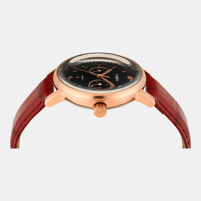 Trendline Women Quartz Black Dial Multi-Function Leather Watch TWEL20300