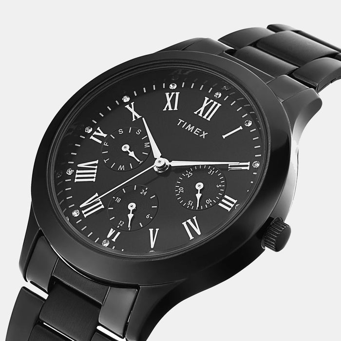 Trendline Women Quartz Black Dial Multi-Function Stainless Steel Watch TW000Q809
