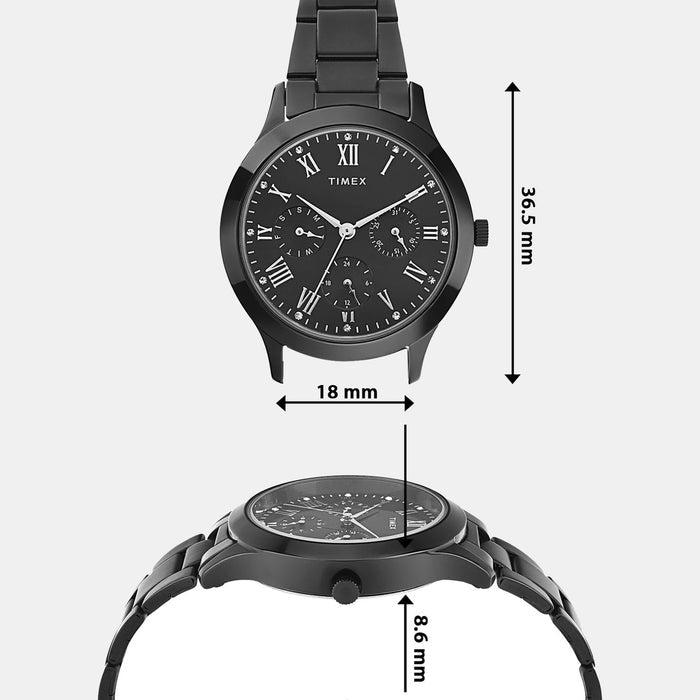 Trendline Women Quartz Black Dial Multi-Function Stainless Steel Watch TW000Q809