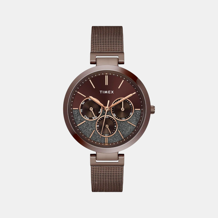 Trendline Women Quartz Brown Dial Multi-Function Stainless Steel Watch TWEL14507