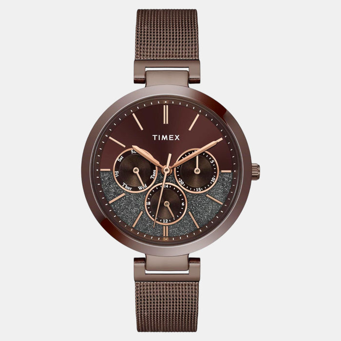 Trendline Women Quartz Brown Dial Multi-Function Stainless Steel Watch TWEL14507