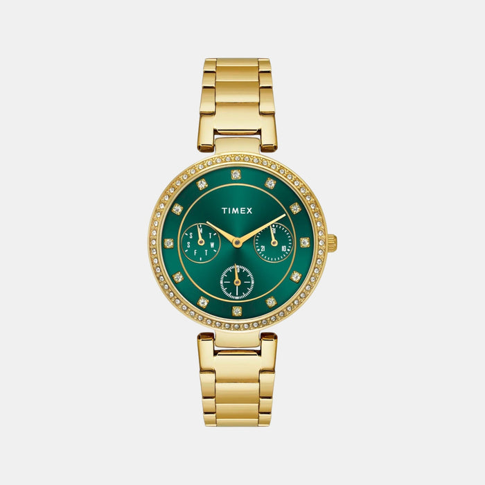 Trendline Women Quartz Green Dial Multi-Function Stainless Steel Watch TWEL18700