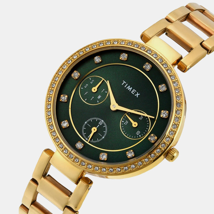 Trendline Women Quartz Green Dial Multi-Function Stainless Steel Watch TWEL18700