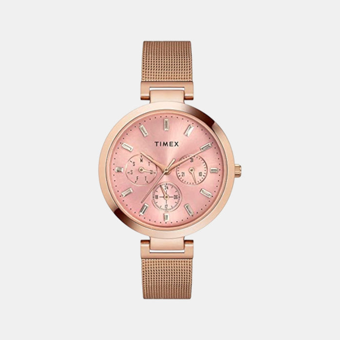 Trendline Women Quartz Pink Dial Multi-Function Stainless Steel Watch TW000X242