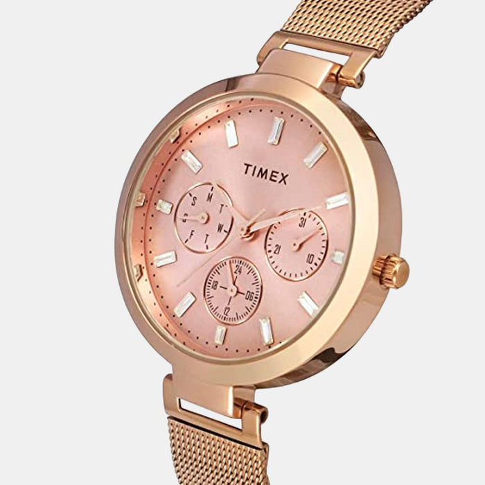 Trendline Women Quartz Pink Dial Multi-Function Stainless Steel Watch TW000X242
