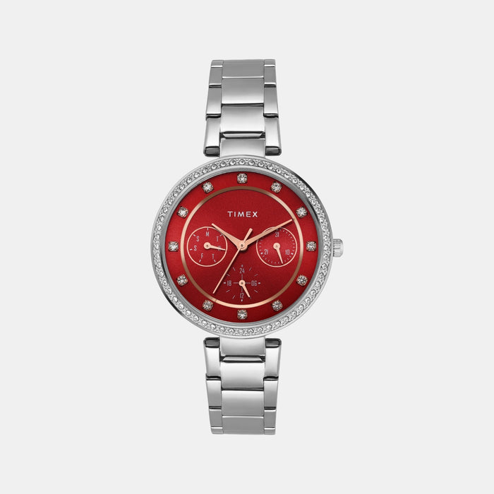 Trendline Women Quartz Red Dial Multi-Function Stainless Steel Watch TWEL18704