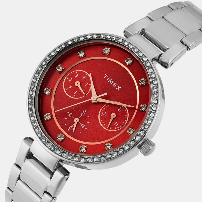 Trendline Women Quartz Red Dial Multi-Function Stainless Steel Watch TWEL18704