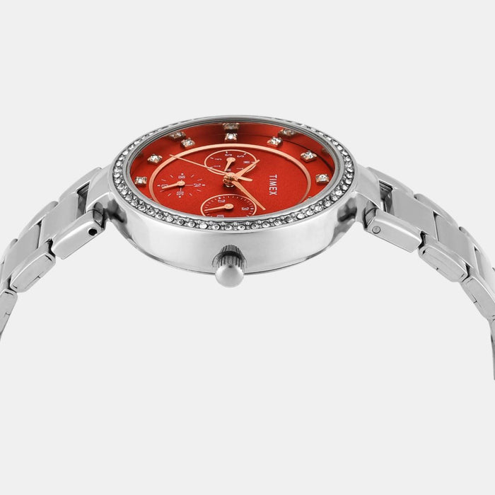 Trendline Women Quartz Red Dial Multi-Function Stainless Steel Watch TWEL18704