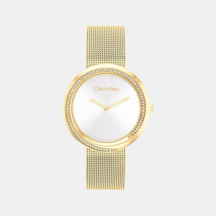 Twisted Bezel Women Quartz Silver Dial Analog Mesh Watch 25200150
