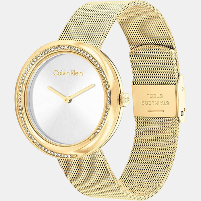 Twisted Bezel Women Quartz Silver Dial Analog Mesh Watch 25200150