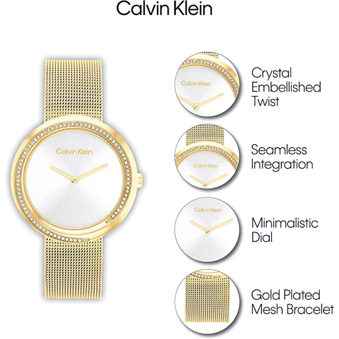 Twisted Bezel Women Quartz Silver Dial Analog Mesh Watch 25200150