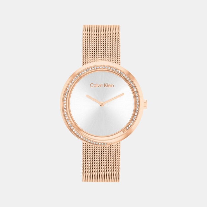 Twisted Bezel Women Quartz Silver Dial Analog Mesh Watch 25200312