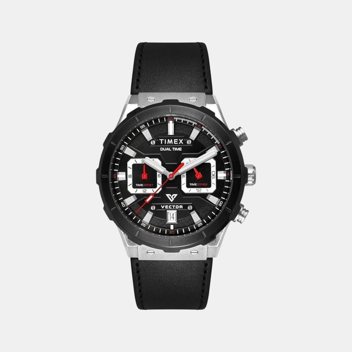 Vector Men Quartz Black Dial Multi-Function Leather Watch TWEG24800