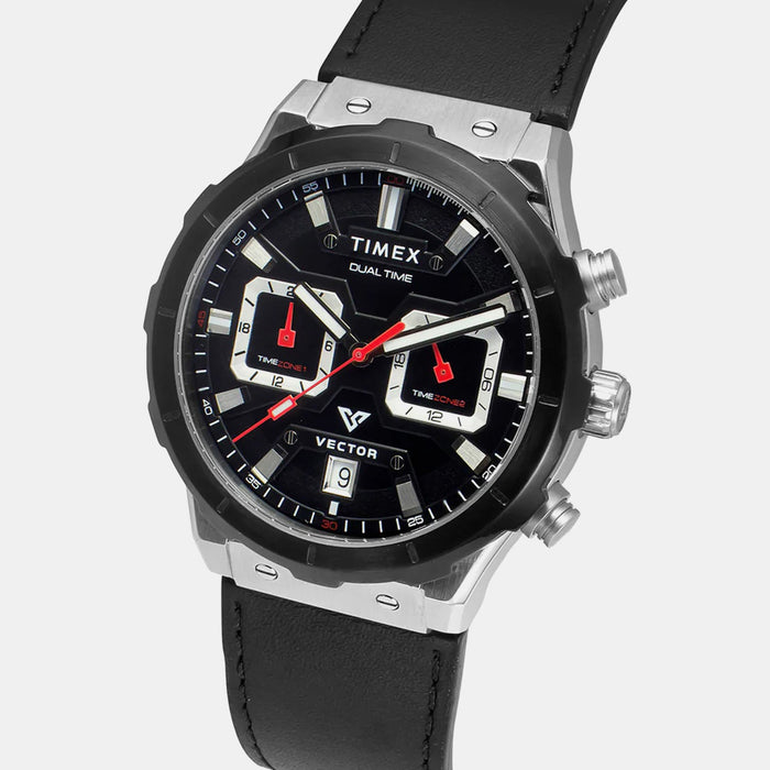 Vector Men Quartz Black Dial Multi-Function Leather Watch TWEG24800