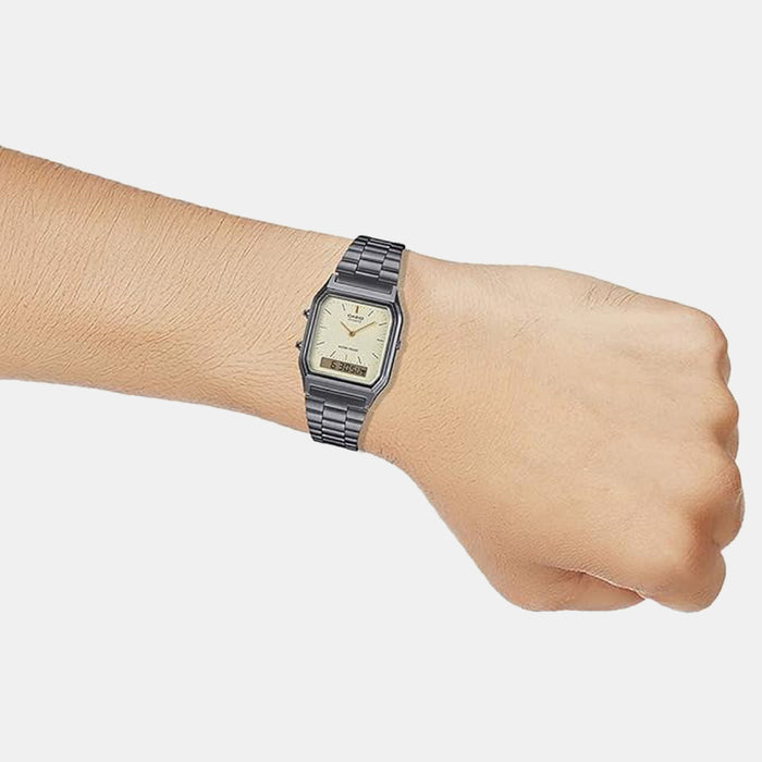 Vintage Unisex Quartz Beige Dial Analog-Digital Stainless Steel Watch D184