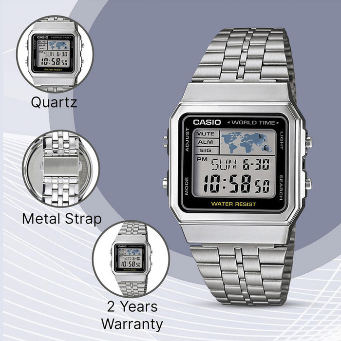 Vintage Unisex Quartz Black Dial Digital Stainless Steel Watch D133