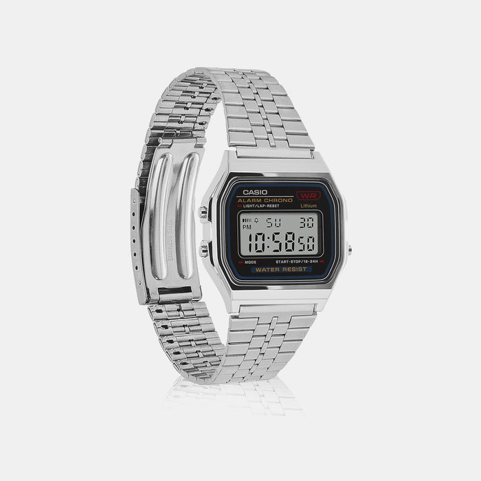 Vintage Unisex Quartz Black Dial Digital Stainless Steel Watch D339