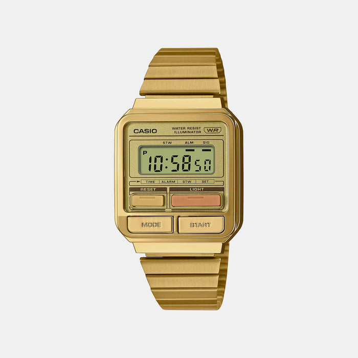 Vintage Unisex Quartz Gold Dial Digital Stainless Steel Watch D322