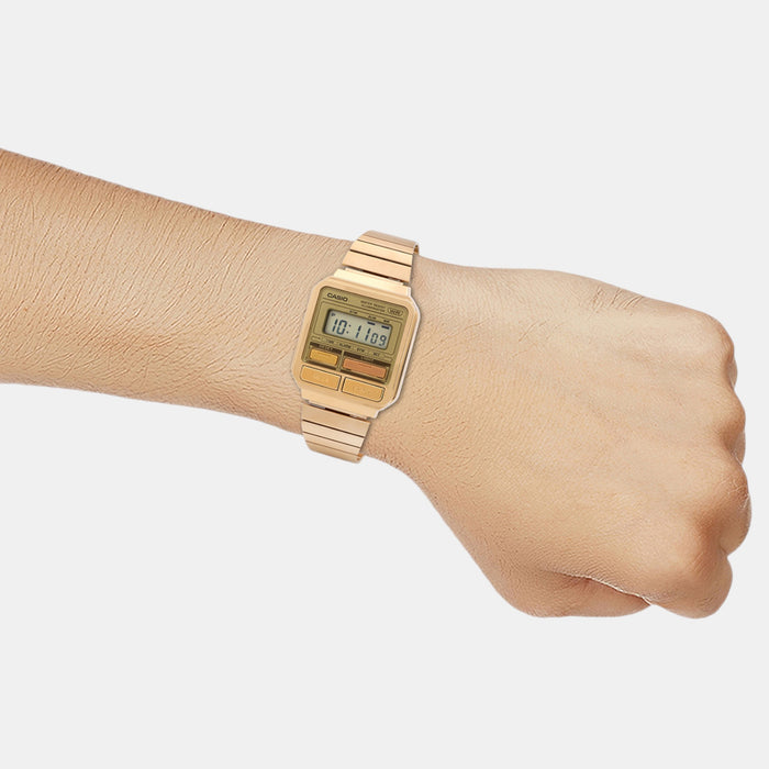 Vintage Unisex Quartz Gold Dial Digital Stainless Steel Watch D322