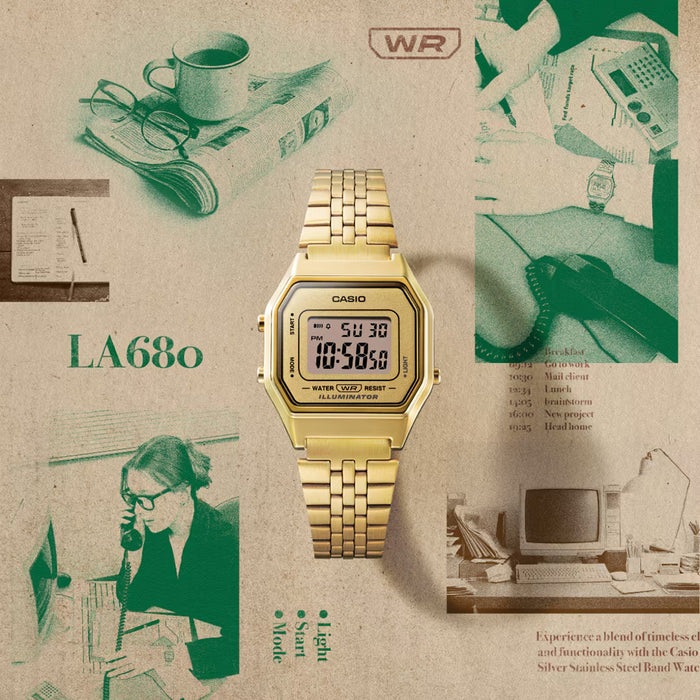 Vintage Women Quartz Gold Dial Digital Stainless Steel Watch D345