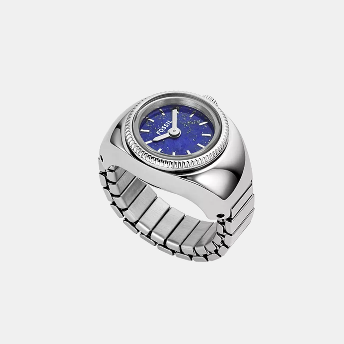 Watch Ring Women Quartz Blue Dial Analog Stainless Steel Watch ES5347