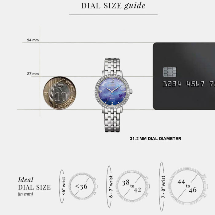 Women Quartz Blue Dial Analog Stainless Steel Watch EL3100-55N