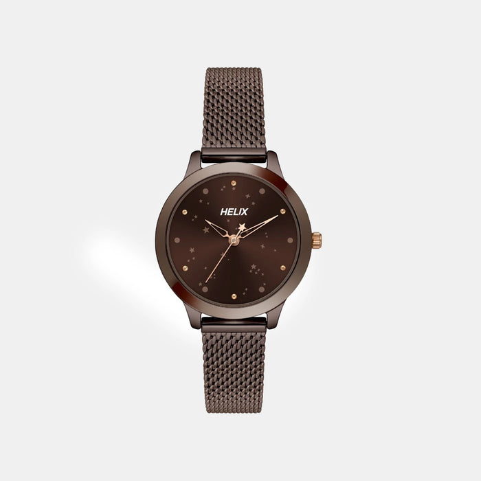 Women Quartz Brown Dial Analog Mesh Watch TW022HL37