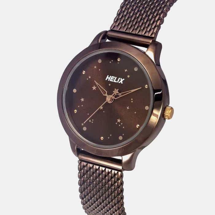 Women Quartz Brown Dial Analog Mesh Watch TW022HL37