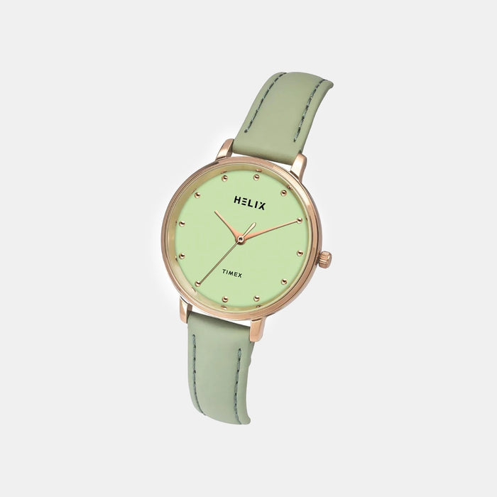 Women Quartz Green Dial Analog Leather Watch TW056HL00