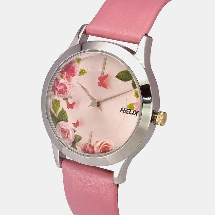 Women Quartz Pink Dial Analog Leather Watch TW053HL04
