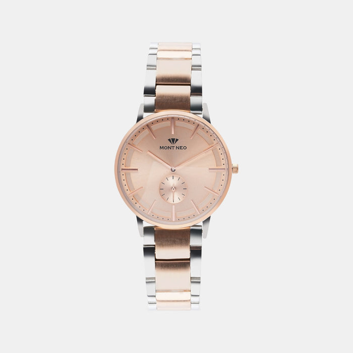 Women Quartz Pink Dial Analog Stainless Steel Watch 7009E-M1307